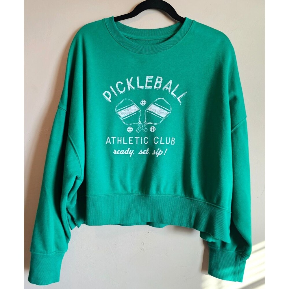 Pickleball Club Crewneck Long Sleeve Pullover Sweatshirt Green sz Lrg-Sonoma